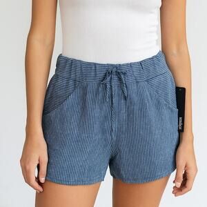 Revolve Krisa Dark Blue White Stripe Chambray Crewcut Linen Shorts - Size S -NWT